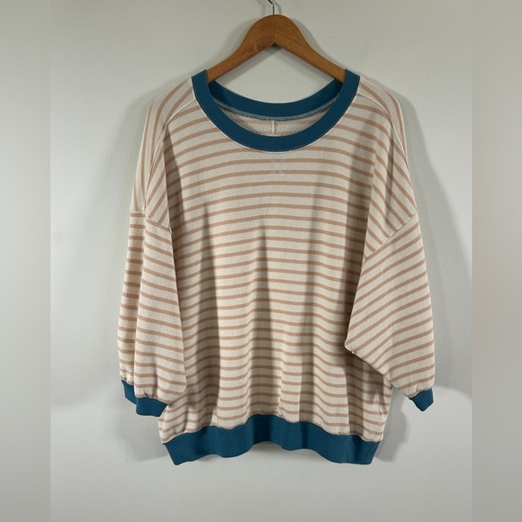 Pilcro Tops - Pilcro Striped Sweatshirt in Cream and Blue Womens XL